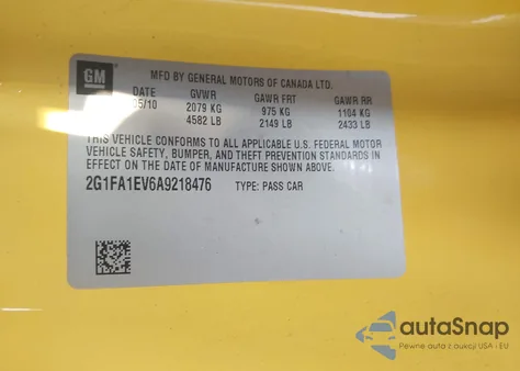 2010 Chevrolet Camaro 1Ls из США, поврежденный, VIN 2G1FA1EV6A9218476